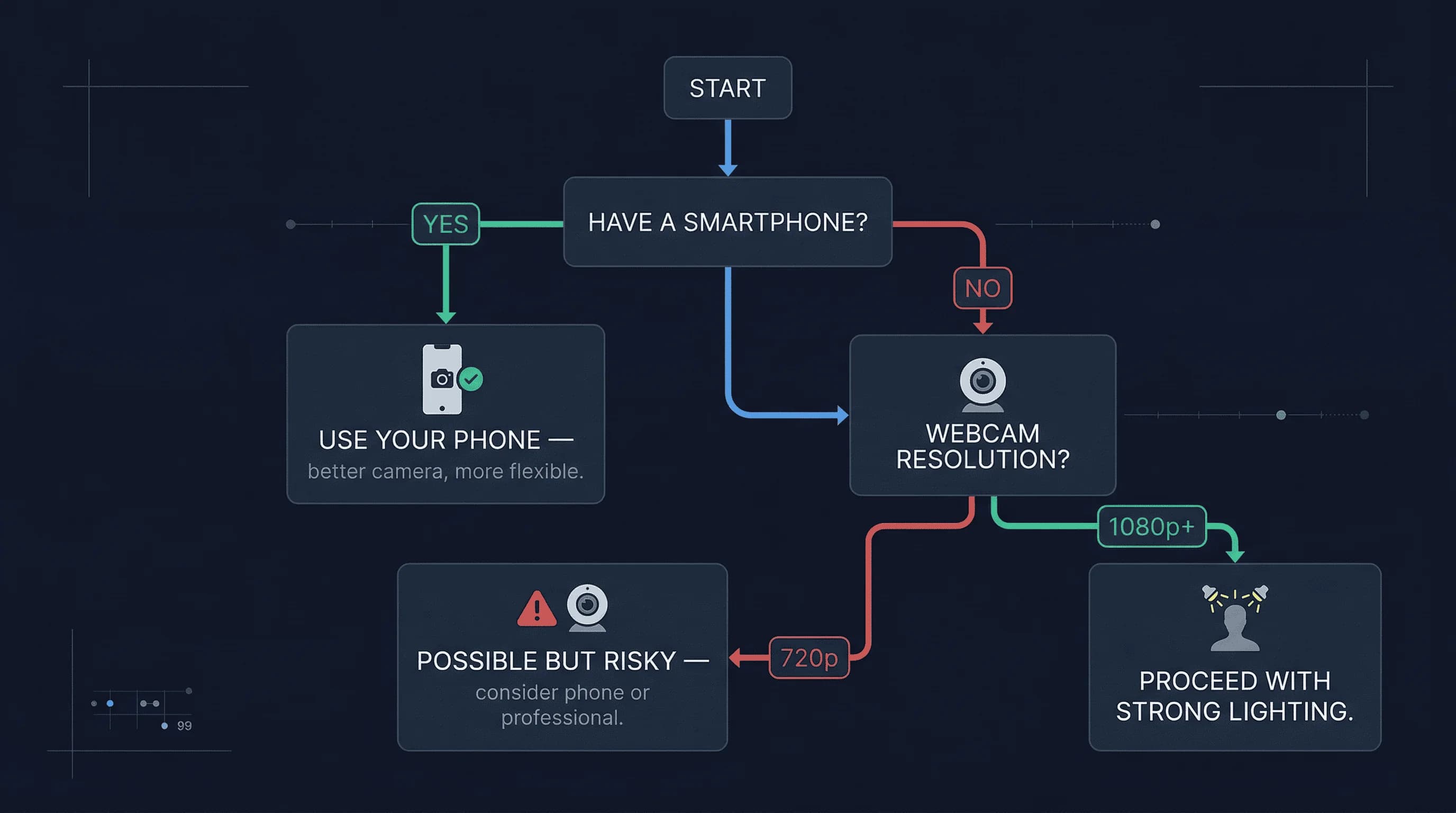Flowchart showing whether you should use a webcam for passport photos