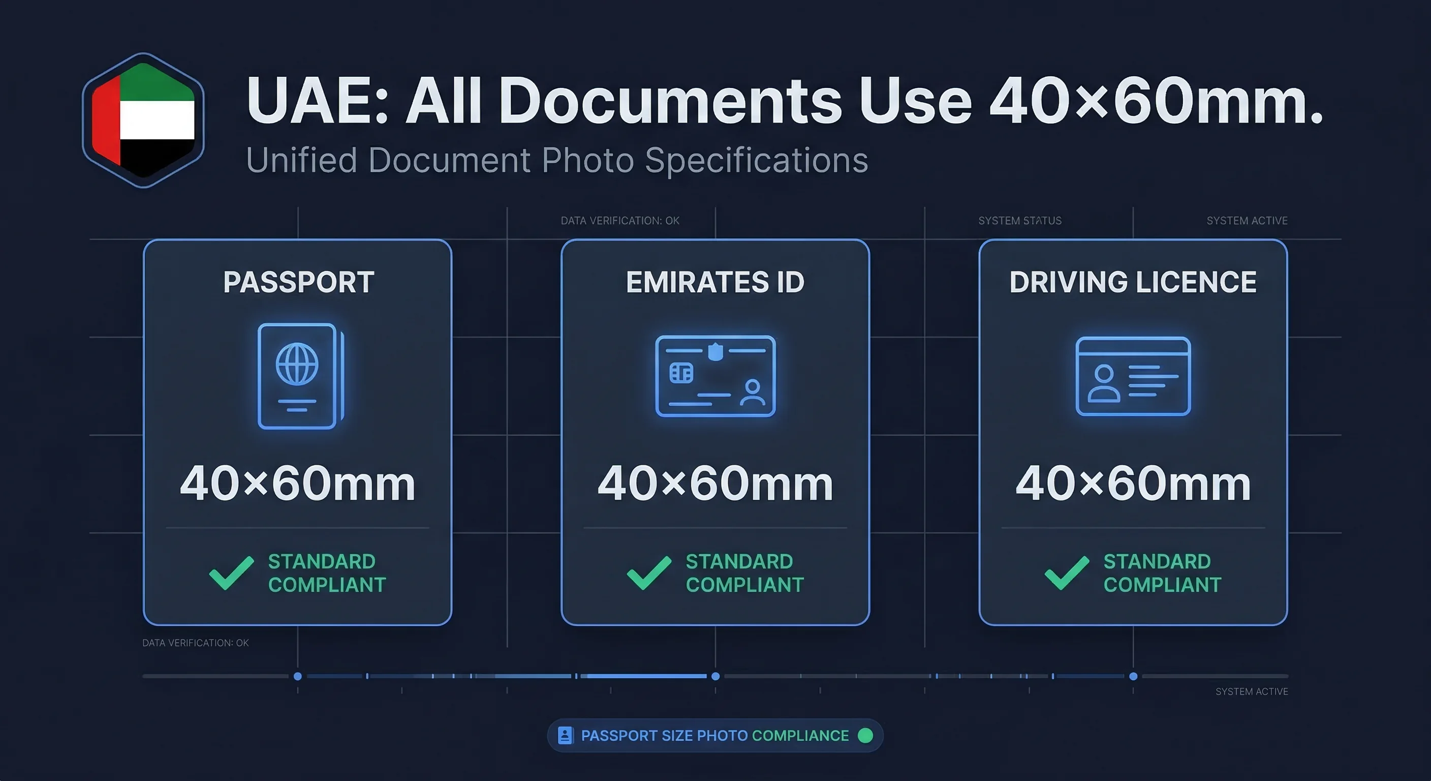 Grid comparing driving licence photo requirements for UAE versus other countries