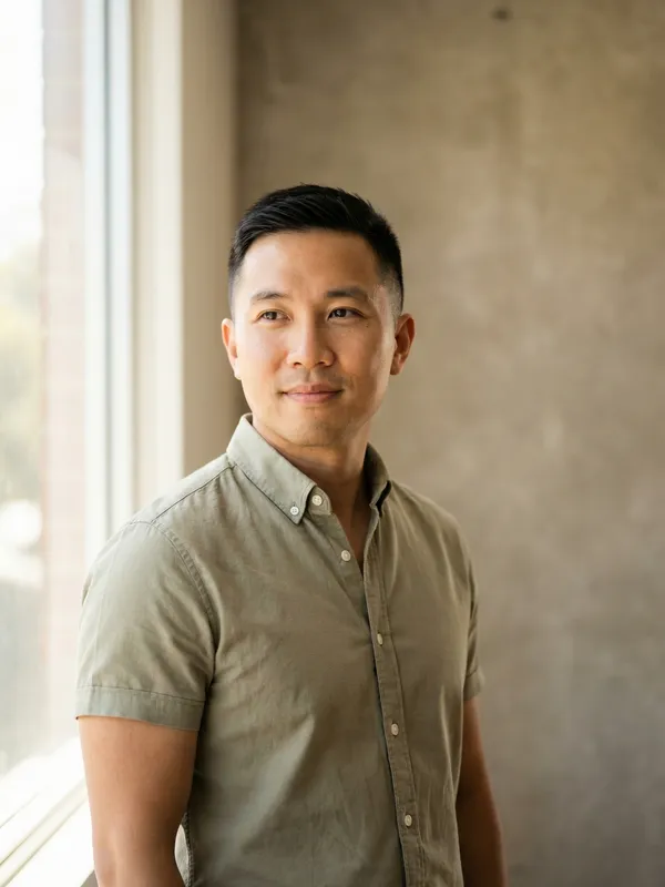 Incorrect Australia visa photo example — wrong background and positioning