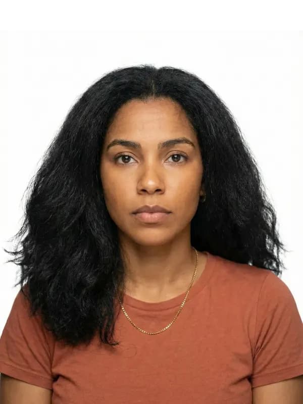 Correct Brazil ctps work card photo example — white background, centered, neutral expression