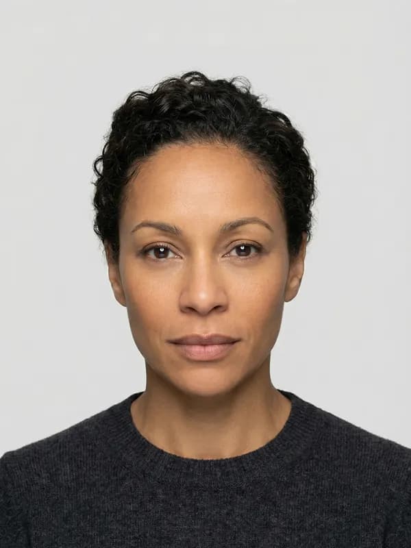 Correct United Kingdom visa photo example — white background, centered, neutral expression