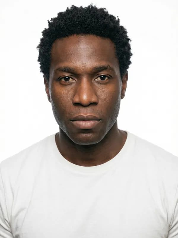 Correct Nigeria visa photo example — white background, centered, neutral expression