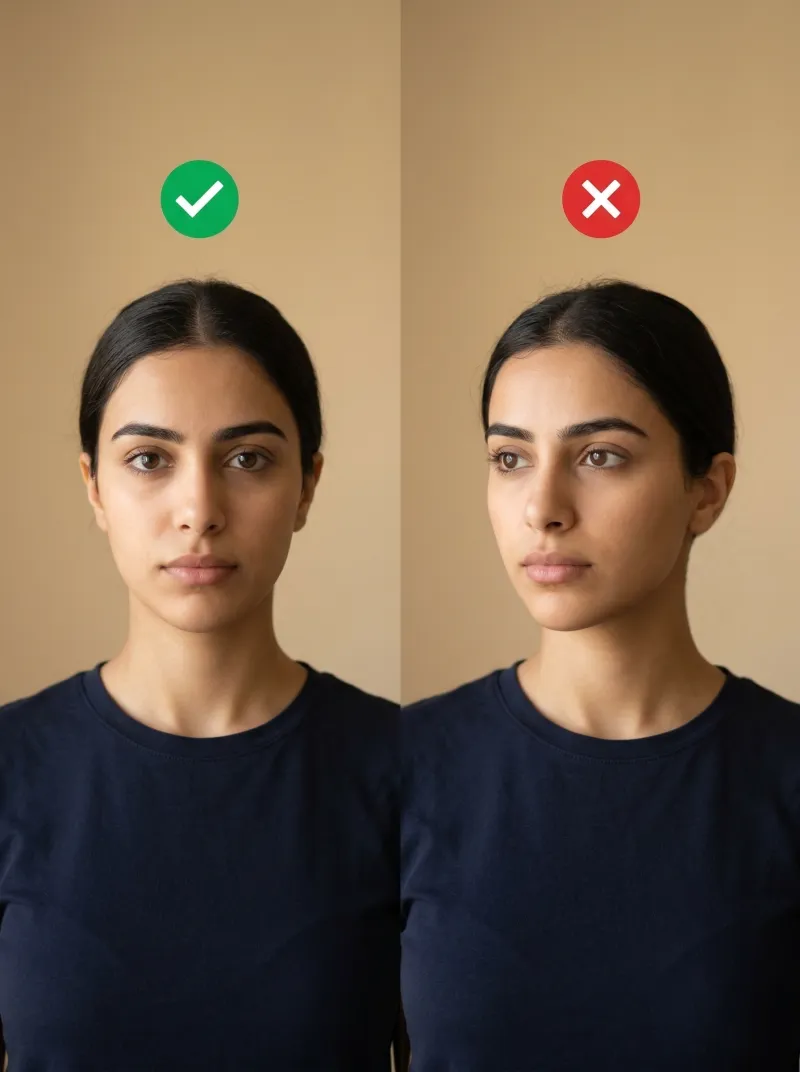 Face in front of the camera — United Arab Emirates visa photo tip