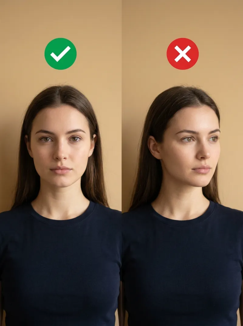 Face in front of the camera — Canada visa photo tip