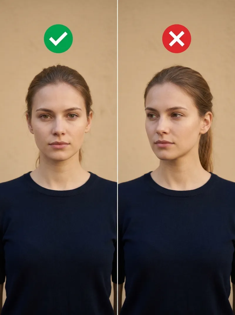 Face in front of the camera — Germany visa photo tip
