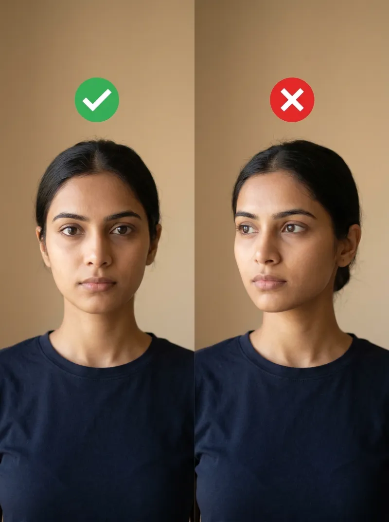 Face in front of the camera — India visa photo tip