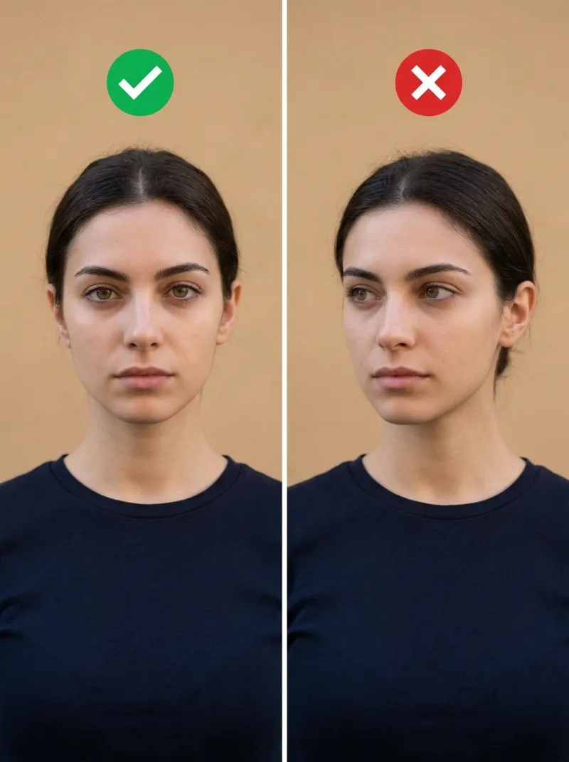 Face in front of the camera — Italy visa photo tip
