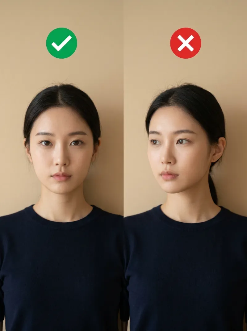 Face in front of the camera — South Korea visa photo tip
