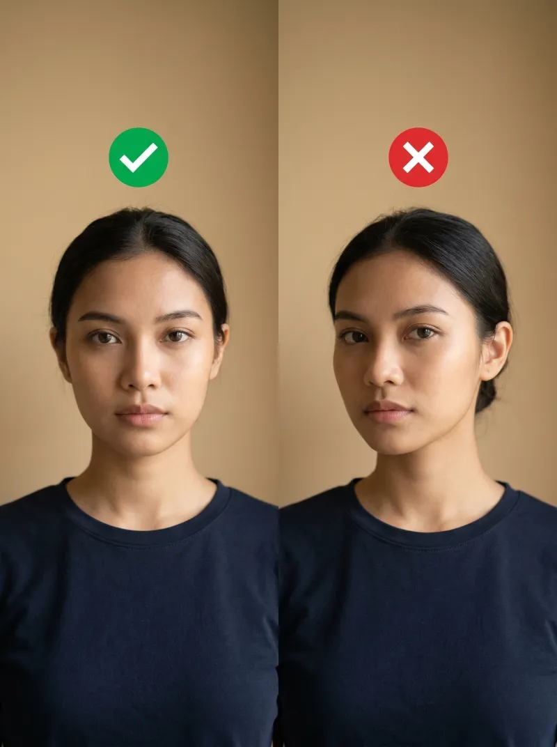 Face in front of the camera — Malaysia visa photo tip