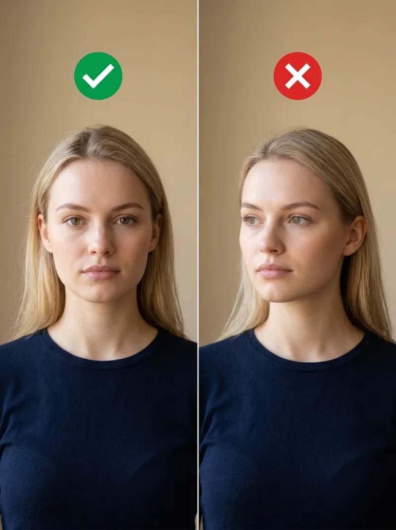 Face in front of the camera — Netherlands passport photo tip