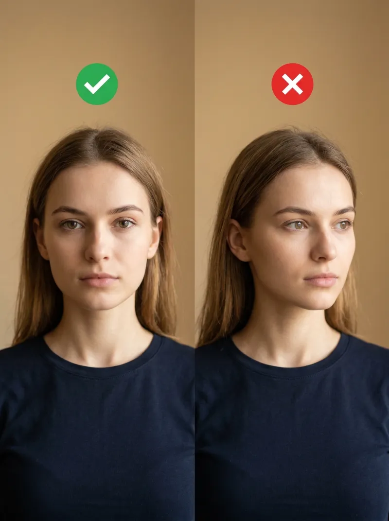 Face in front of the camera — Poland visa photo tip