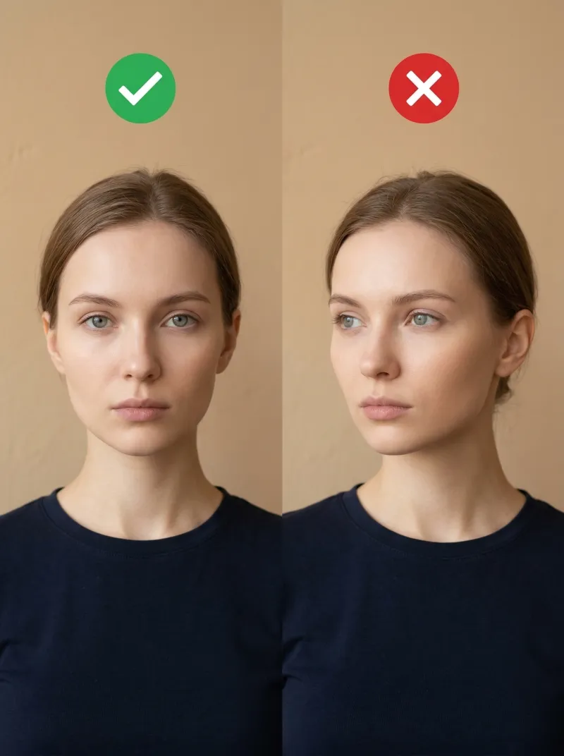 Face in front of the camera — Russia work permit photo tip