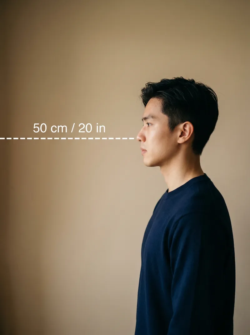 Distance from the camera — Singapore visa photo tip