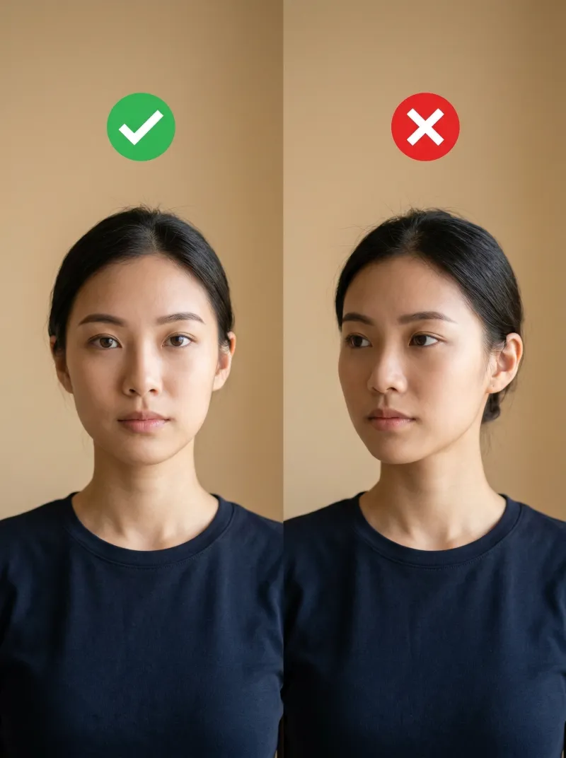 Face in front of the camera — Singapore visa photo tip