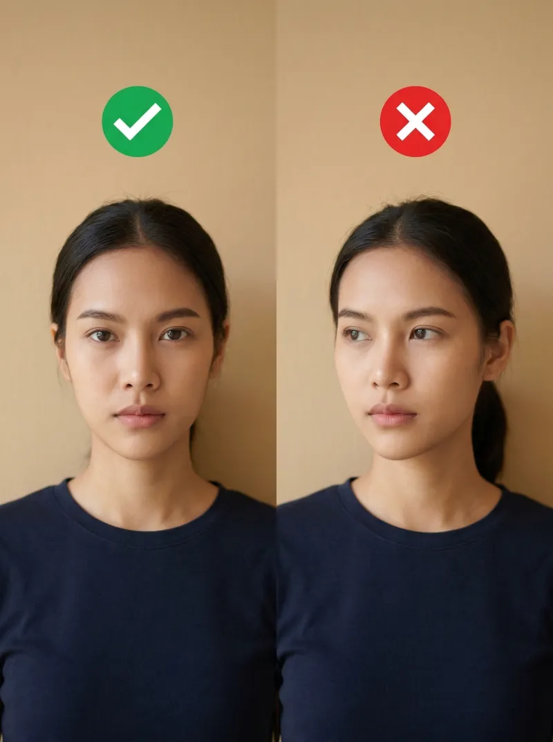 Face in front of the camera — Thailand visa photo tip