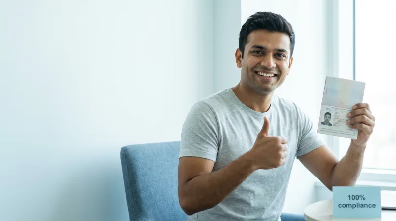 Government-compliant passport photo with checkmark